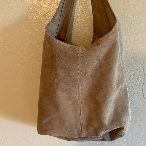 Italian Suede Leather Hobo Bag – Taupe – Soft, Minimalist, Chic - Picture 2 of 16